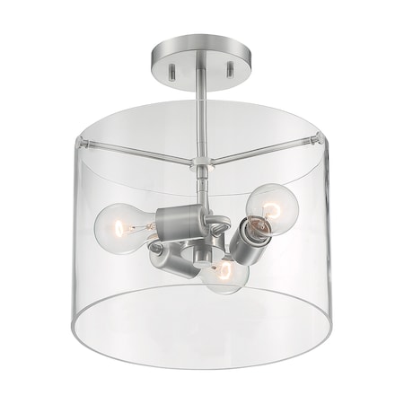 Nuvo Fixture, Semi Flush, 3-Lght, Incandescent, 60W, 120V, A19, Medium Base, Length: 11.75 60/7178